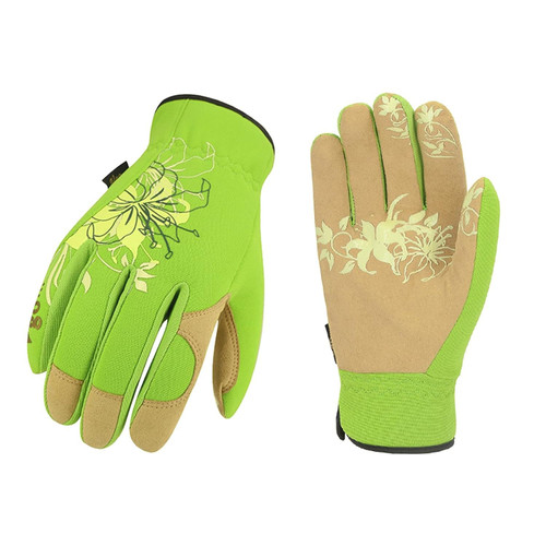 Ladies Heavy Duty Faux Leather Thornproof Gardening Gloves Green or Pink