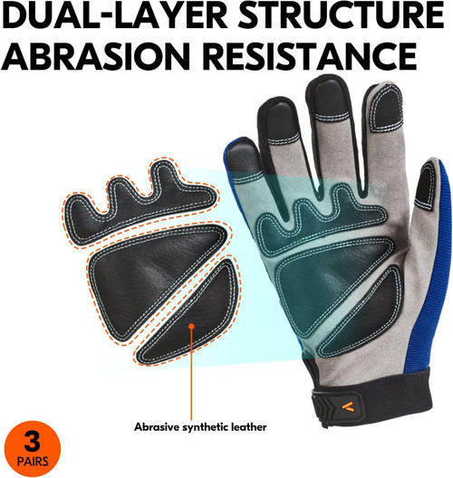 Work Gloves for Building, Mechanics Warehousing Faux Leather Palm Heavy Duty