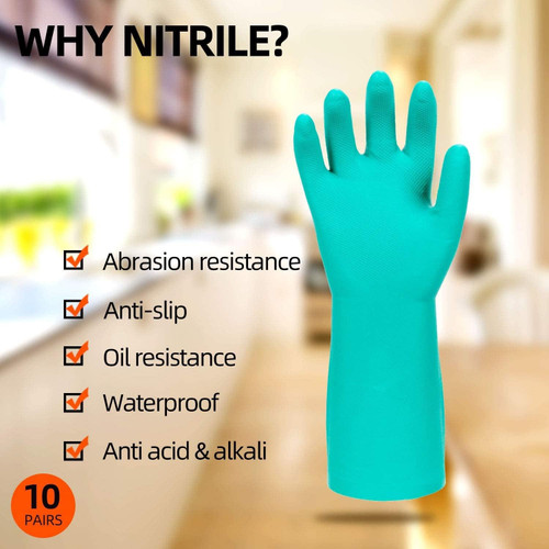 Reusable Household Gloves, Dishwashing Extra Thick, Long Sleeves Pack of 10