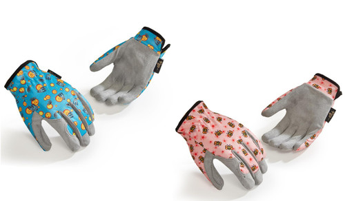 Kids Garden Gloves with Strong Synthetic Leather Palm Ages 3 - 9 Pink or Blue
