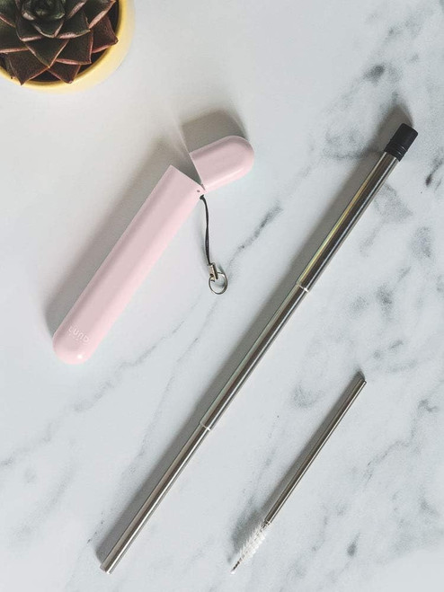 Lund London Plant Travel Straw Reusable Stainless Steel Straw & Case Pink