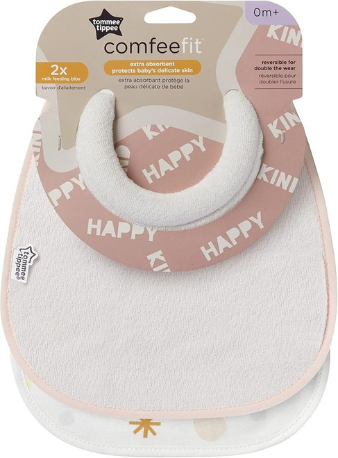 Tommee Tippee Milk Feeding Bibs, Pack of 2, Pink, Super Soft and Extra Absorbent