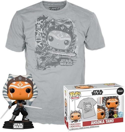 Funko POP Star Wars The Mandalorian Ahsoka Tano Figure + Cotton T-Shirt Large