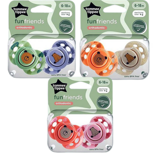 Tommee Tippee Fun Friends Orthodontic Soother 6-18 months 3 Pack (6 Soothers)