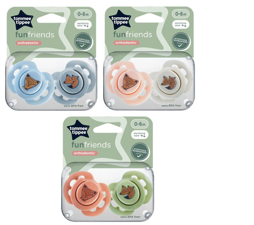 Tommee Tippee Fun Friends Orthodontic Soother 0-6m 3 Pack (6 Soothers)