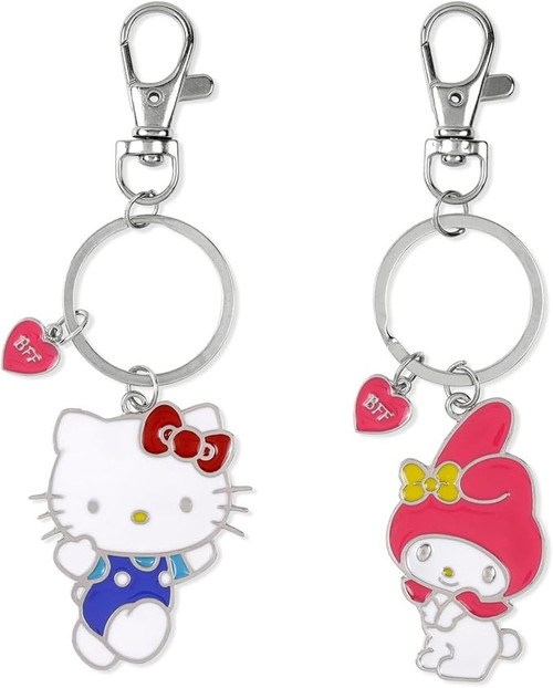 Hello Kitty and My Melody Pair of Enamel Keychain Rings