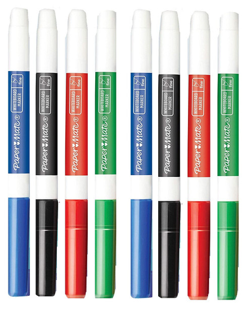 Paper Mate Low Odour Whiteboard Markers, Fine Tip, Assorted Ink Colours, 8 Count