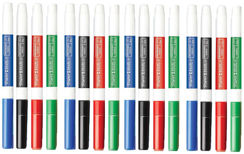 Paper Mate Low Odour Whiteboard Markers, Fine Tip, Assorted Ink Colours 16 Count
