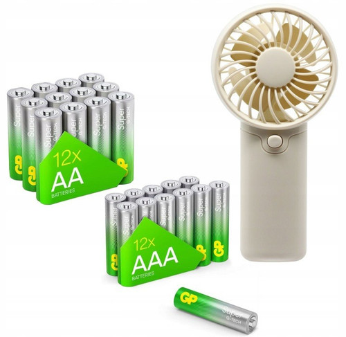 GP Battery Pack 12 X AA and 12 AAA Batteries with Handheld Fan