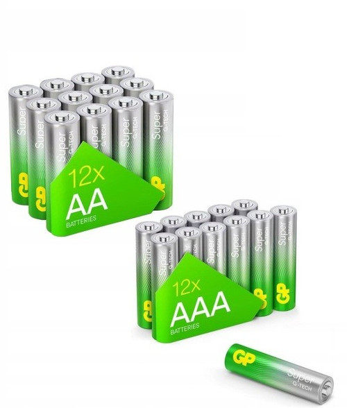 GP Super Alkaline Batteries Pack of 12 X AA Batteries and 12 X AAA