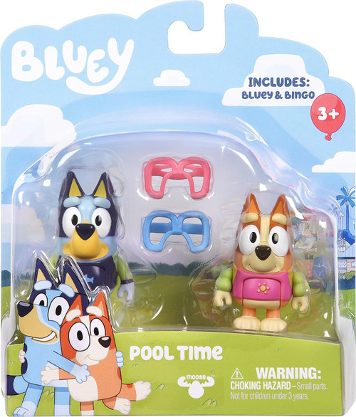 Bluey Two Figure Play Set Pool Time with Bluey and Bingo with Swim Goggles