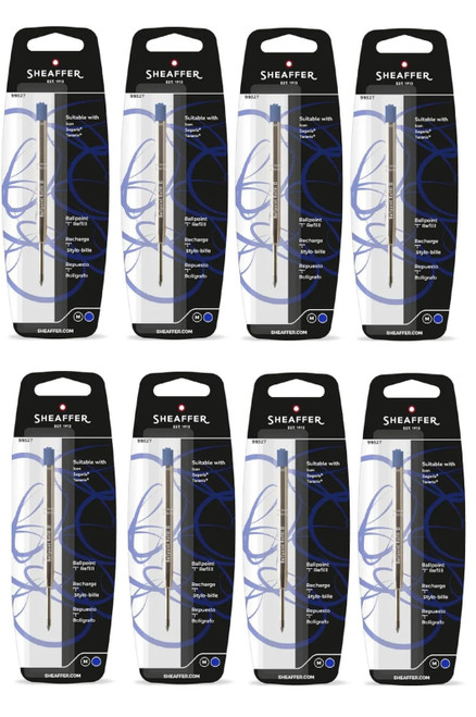 8 Pack of Sheaffer "T" Style Medium Ballpoint Refill Blue 99327