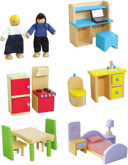 Viga Toys Modern Wooden Dolls House with Full Accessories