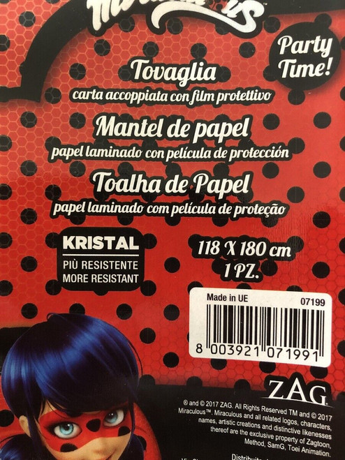 Miraculous Ladybug Paper Party Table Cover 180cm X 118cm (71" x 45.5")
