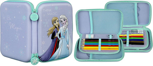 Disney Frozen II Twin Compartment 3D Filled Pencil Case with 16 Items