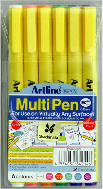 Artline 3.0mm MultiPen Pack of 6 Pens Writes On Virtually Any Surface