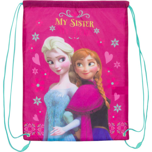 Disney Frozen Large Pink Drawstring Swimwear Gym Bag with Anna and Elsa