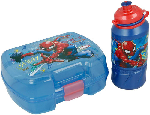 Spiderman Sandwich Box and Drinks Bottle Blue