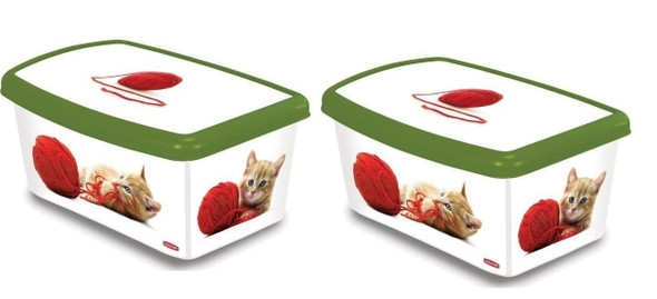 Twin Pack Curver Petlife Cat Playing with a Ball of Wool 5 Litre Cat Food Box