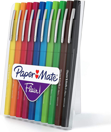 Paper Mate Flair Felt Tip Pens 0.7mm Tip Vivid Colours Easel Case 10 Pack