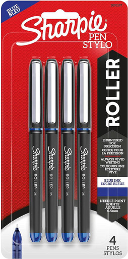 Sharpie Rollerball 0.5mm Needle Point Pen with Blue Ink 4 Pack of Pens ...