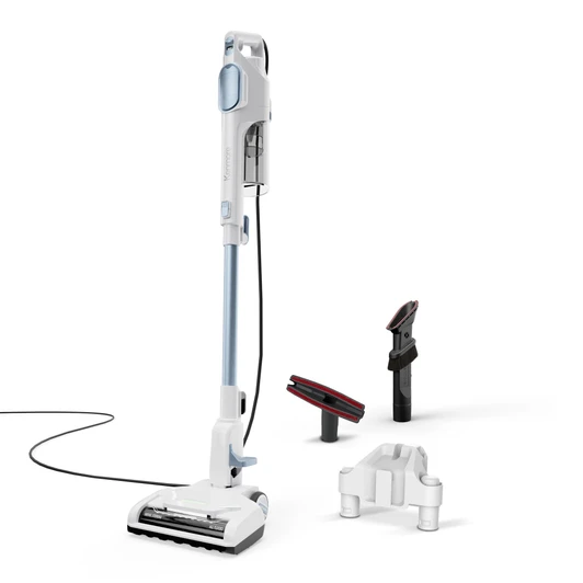 Stick vac with accessories on a white background