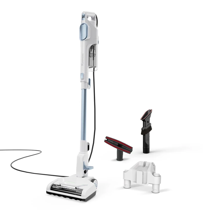 Stick vac with accessories on a white background