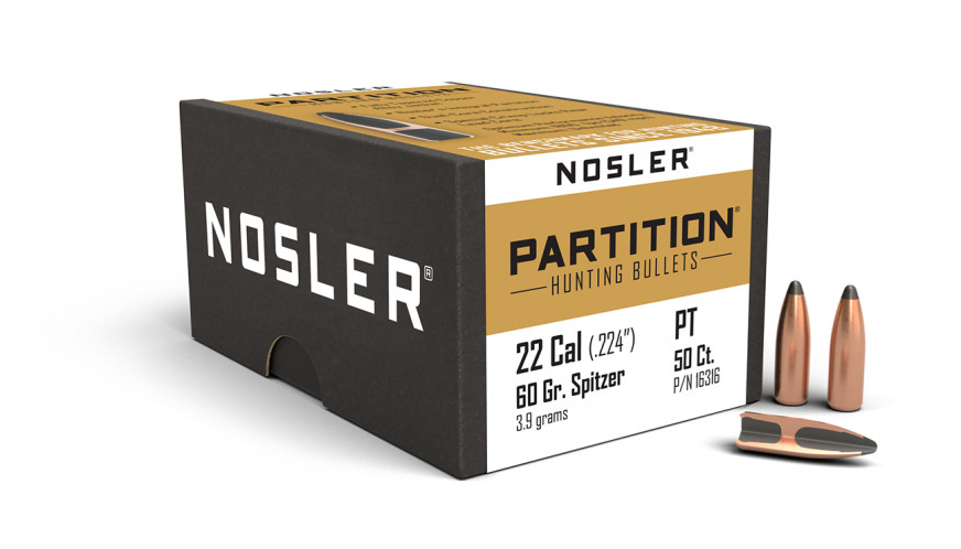 NOSLER PARTITION 22 CAL (.224) 60 GR SPITZER 50 CT NOS16316
