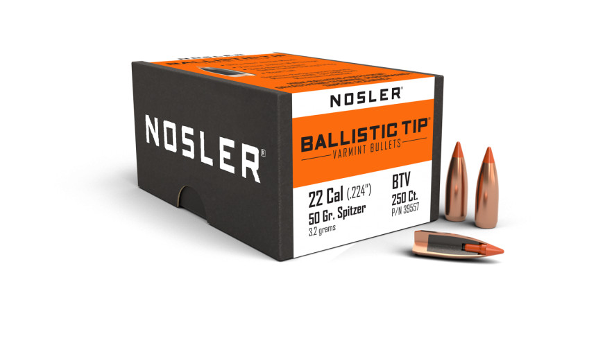 NOSLER BALLISTIC TIP 22 CAL (.224) 50 GR SPITZER 250 CT NOS39557