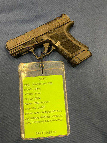 USED SHADOW SYSTEMS CR920 9MM, 3.25" BBL, MATTE/BLACK 15073