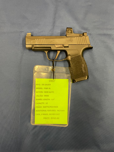 USED SIG SAUER P365 XL 9MM, 3.7" BBL, MATTE/BLACK 15103