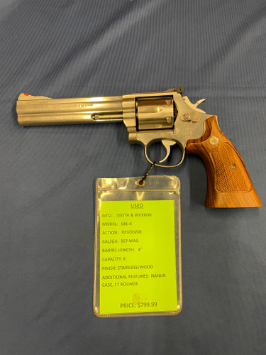 USED SMITH & WESSON 686-4 357 MAG, 6" BBL, STAINLESS/WOOD 15167