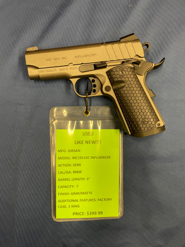 USED GIRSAN MC1911SC INFLUENCER, 9MM, 3" BBL, GRAY/MATTE, 15229