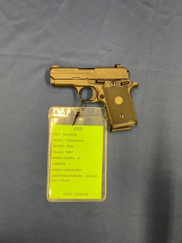 USED SIG SAUER P938 LEGION 9MM, 3" BBL, LEGION GREY 15287