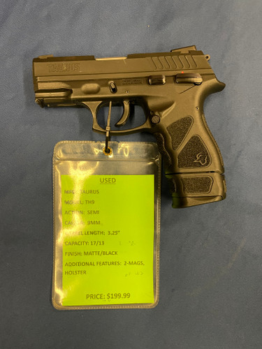 USED TAURUS TH9 9MM, 3.25" BBL, MATTE/BLACK 15754