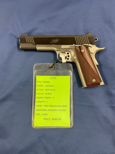 USED KIMBER CUSTOM II 45 ACP, 5", TWO-TONE/WOOD GRIPS 15849