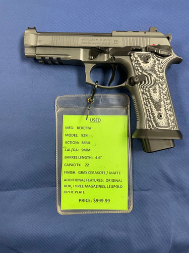 USED BERETTA 92XI 9MM, 4.6" BBL, GRAY CERAKOTE / MATTE 16161