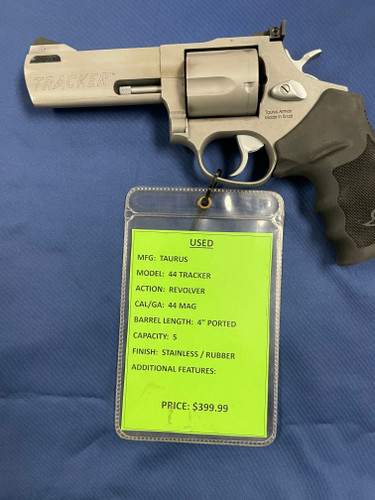 USED TAURUS 44 TRACKER 44 MAG, 4" PORTED BBL, STAINLESS / RUBBER 16163
