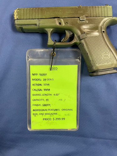 USED GLOCK 19 GEN 5 9MM, 4.02" BBL, GREEN/POLYMER , 16190
