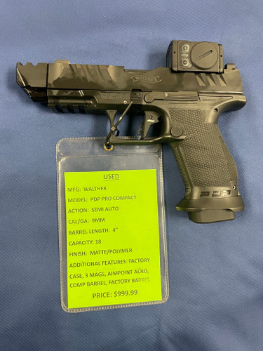 USED WALTHER PDP PRO COMPACT 9MM, 4" BBL, MATTE / POLYMER 16503