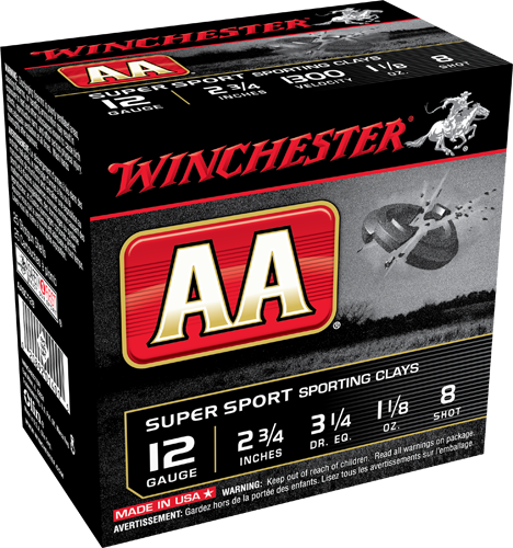 WINCHESTER AA SUPER SPORT 12 GA 3-1/4 DR 1-1/8 OZ #8 1300 FPS AASC128