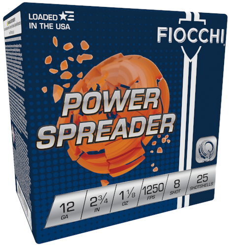 FIOCCHI POWER SPREADER 12 GA 1-1/8 OZ #8 1250 FPS 12SSCX8