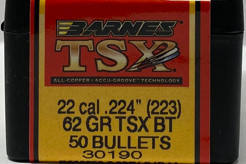 BARNES TRIPLE SHOCK X BULLETS 22 CAL 62 GR. TSX BOATTAIL BRN30190