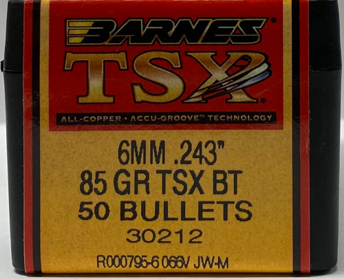 BARNES TRIPLE SHOCK X BULLETS 6MM/243 CAL 85 GR. TSX BT BRN30212