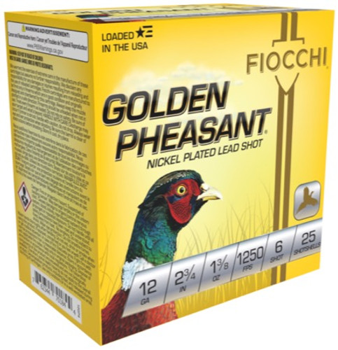 FIOCCHI GOLDEN PHEASANT LOADS 12 GA 3-3/4DR 1-3/8OZ #6 NICKEL 1250 FPS 12GP6