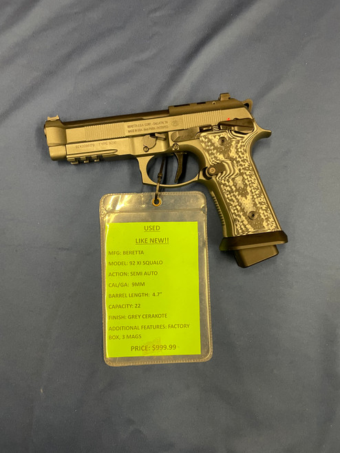 USED BERETTA 92 XI SQUALO 9MM, 4.5" BBL, GRAY/MATTE 15221