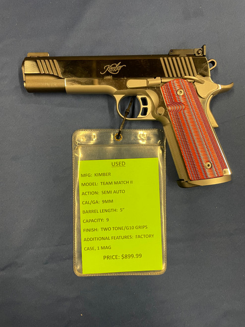 USED KIMBER TEAM MATCH II, 9MM, 5", STAINLESS/G10 GRIPS, 15239