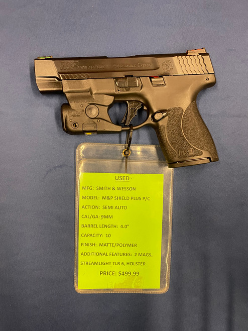 USED SMITH & WESSON SHIELD PLUS P/C, 9MM, 4", MATTE/POLYMER, 15343