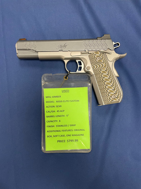 USED KIMBER AEGIS ELITE CUSTOM 45 ACP, 5" BBL, STAINLESS / GRAY 15647