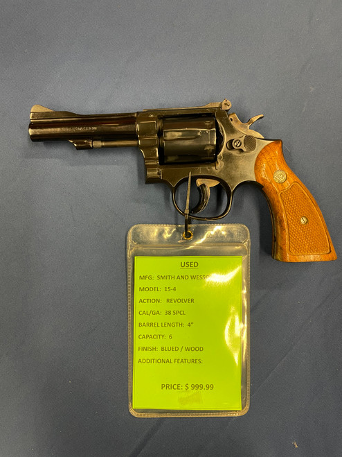 USED SMITH-WESSON 15-4 38SP, 4" BBL, BLUED/WALNUT 13785